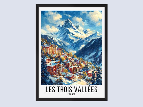 Les Trois Valles Travel Poster France Print Wall Art Ski Resort