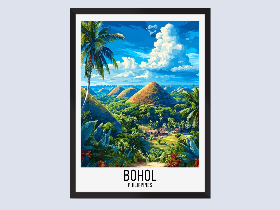 Bohol Philippines Chocolate Hills Tropical Vintage Travel Poster