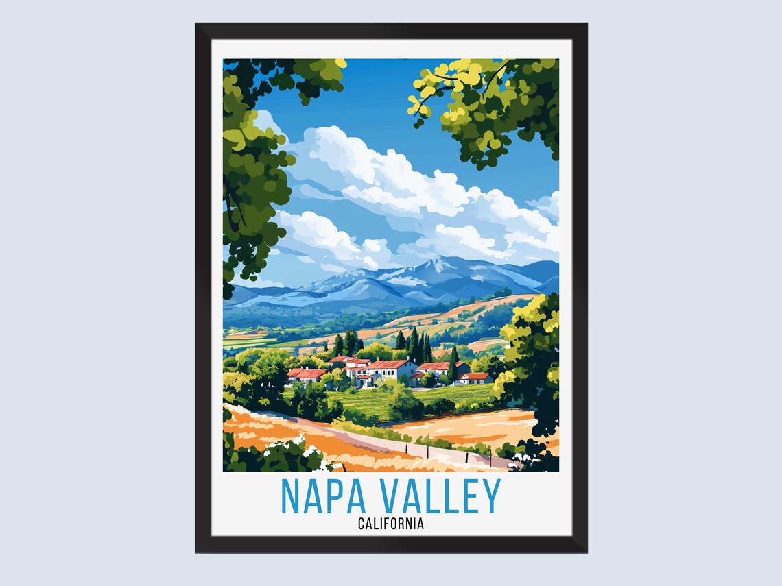 Beautiful Napa Valley California Vineyard Valley Travel Poster