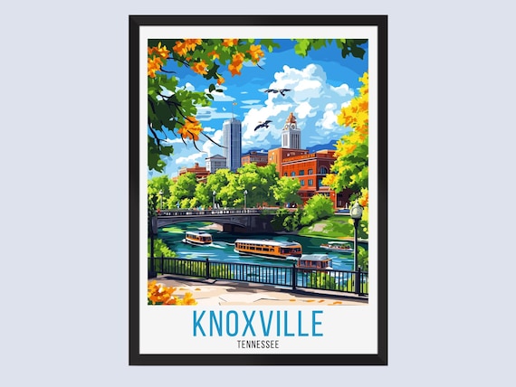 Knoxville Tennessee Riverfront Boats Clock Tower Travel Poster