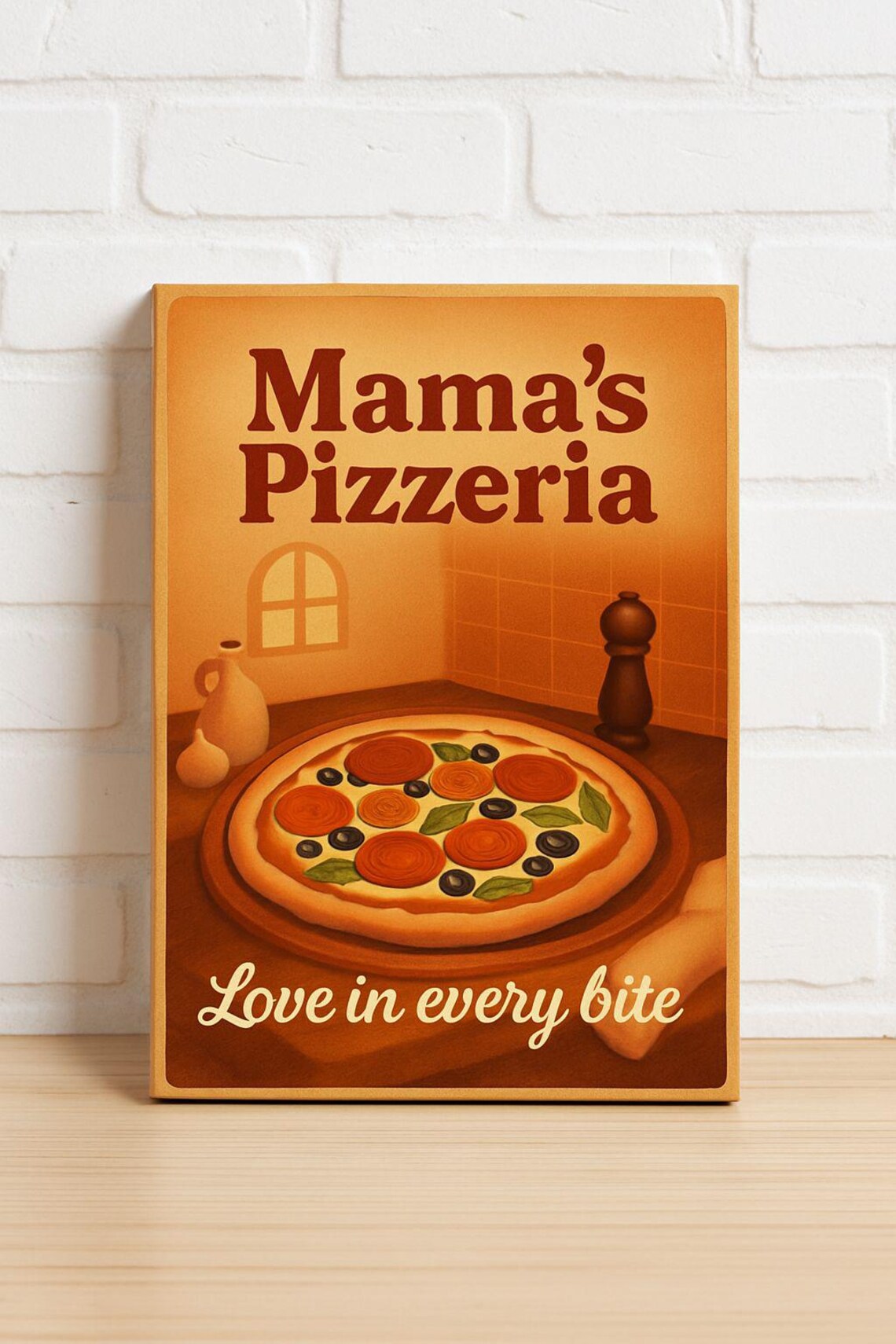 Mama's Pizzeria Love In Every Bite Retro Italian Pizza Poster