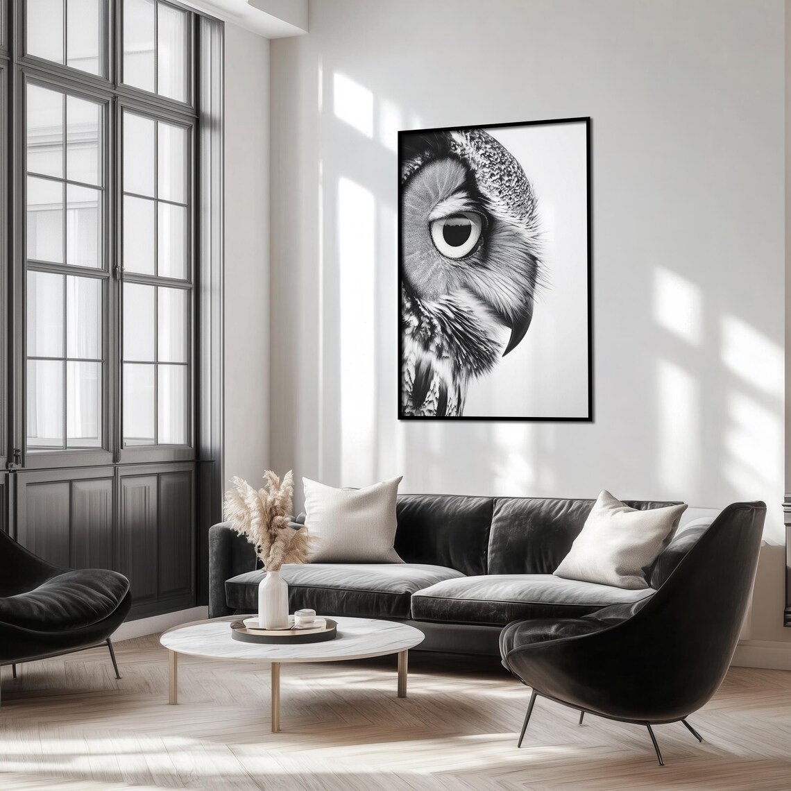 Owl Portrait, Black And White Wildlife Art Print - Image 3