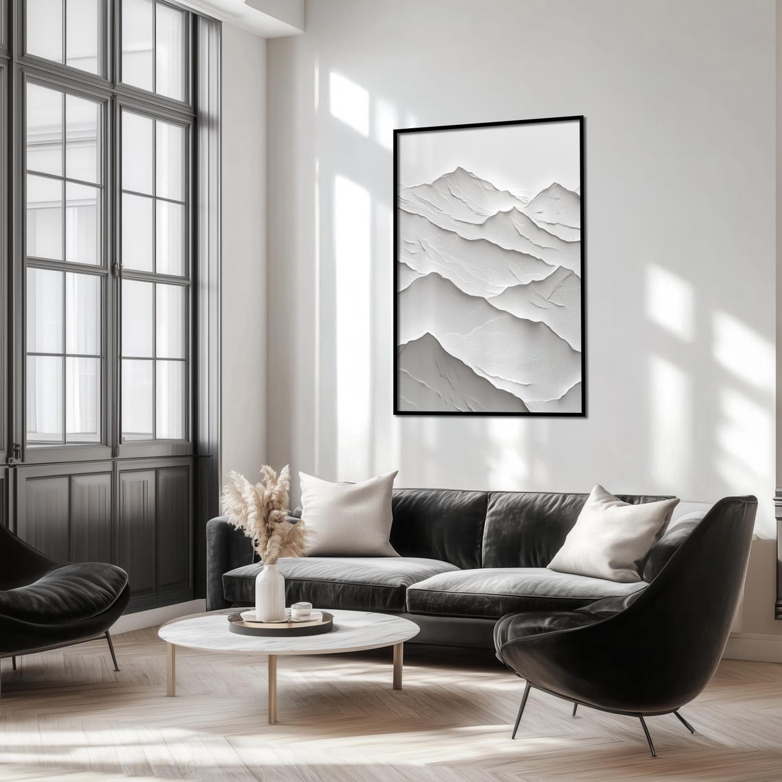Minimalist White Textured Mountain Range Art Print Serene Nature Wall Art Premium Interior Dcor Minimalist Wall Art Gallery Art - Image 3