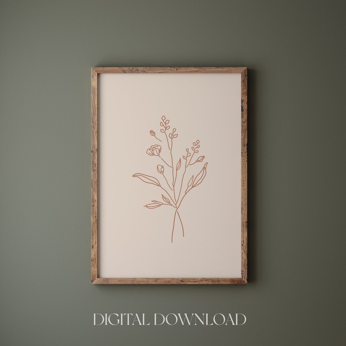 Terracotta Wildflower Line Art Botanical Minimalist Boho Print