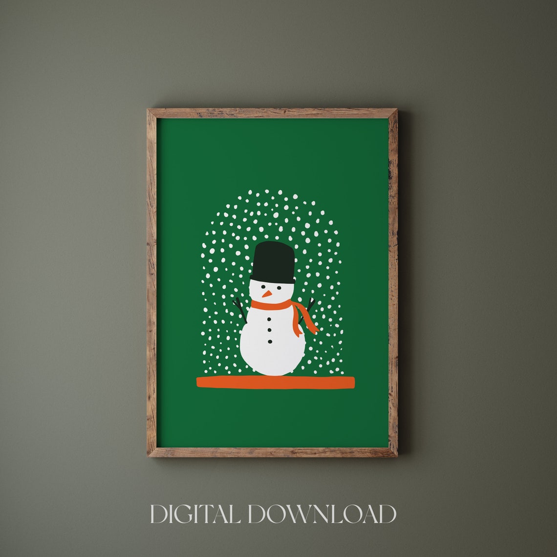 Cute Snowman Falling Snow Christmas Winter Holiday Green Decor Poster