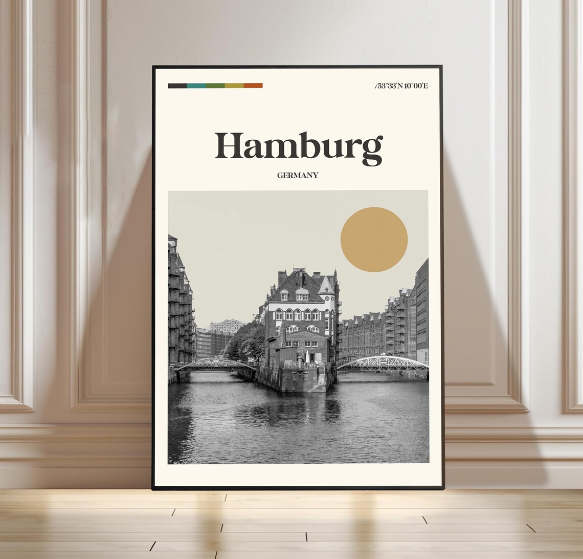 Hamburg Germany Retro Travel Poster Speicherstadt Canal View Art