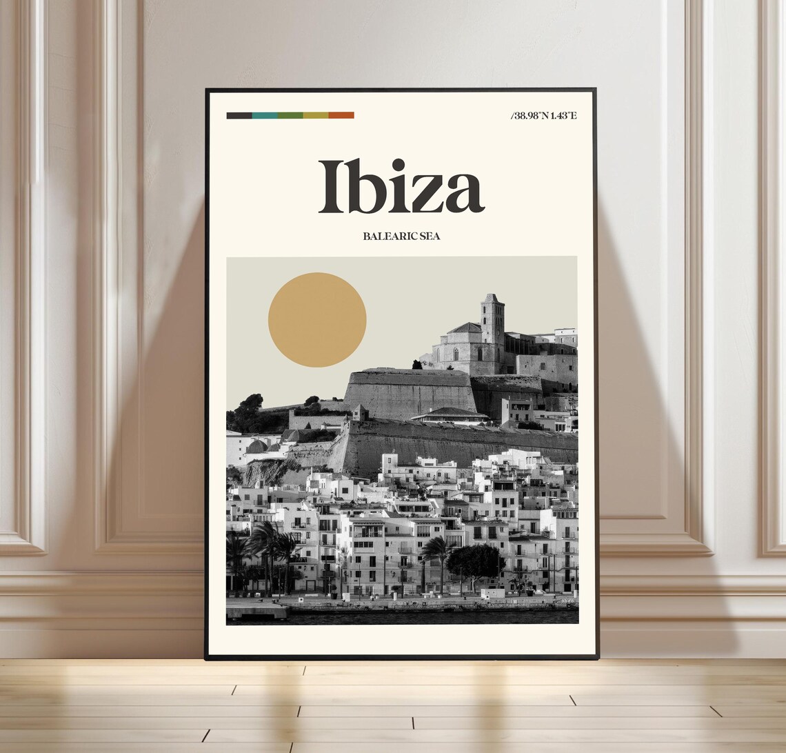 Ibiza Balearic Sea Retro Travel Poster Dalt Vila Old Town Art