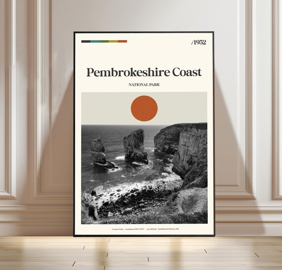Pembrokeshire Coast National Park Wales Minimalist Cliff Travel Poster