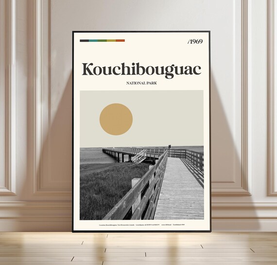 Kouchibouguac Boardwalk Dunes Retro Canada National Park Poster