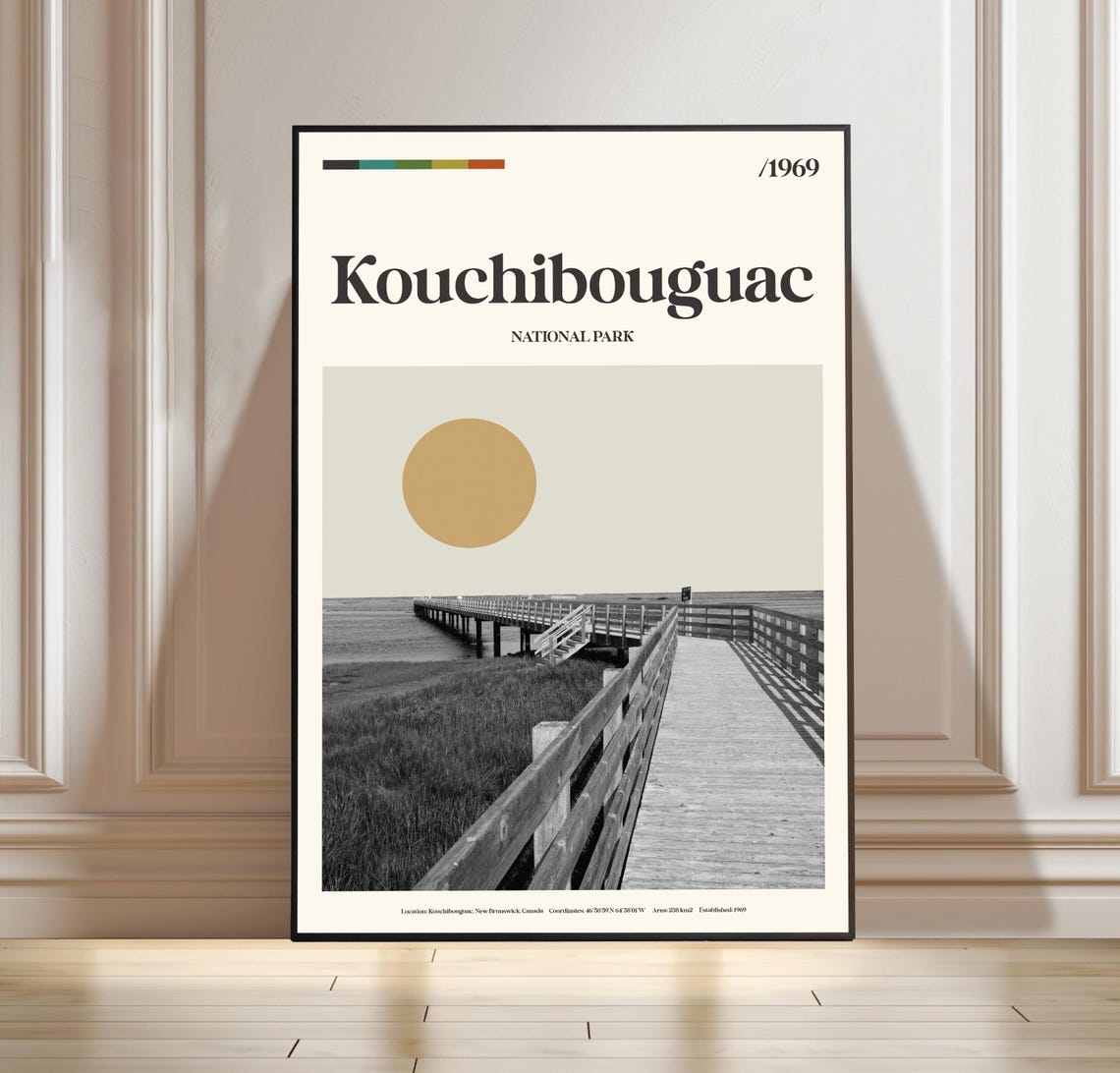 Kouchibouguac Boardwalk Dunes Retro Canada National Park Poster