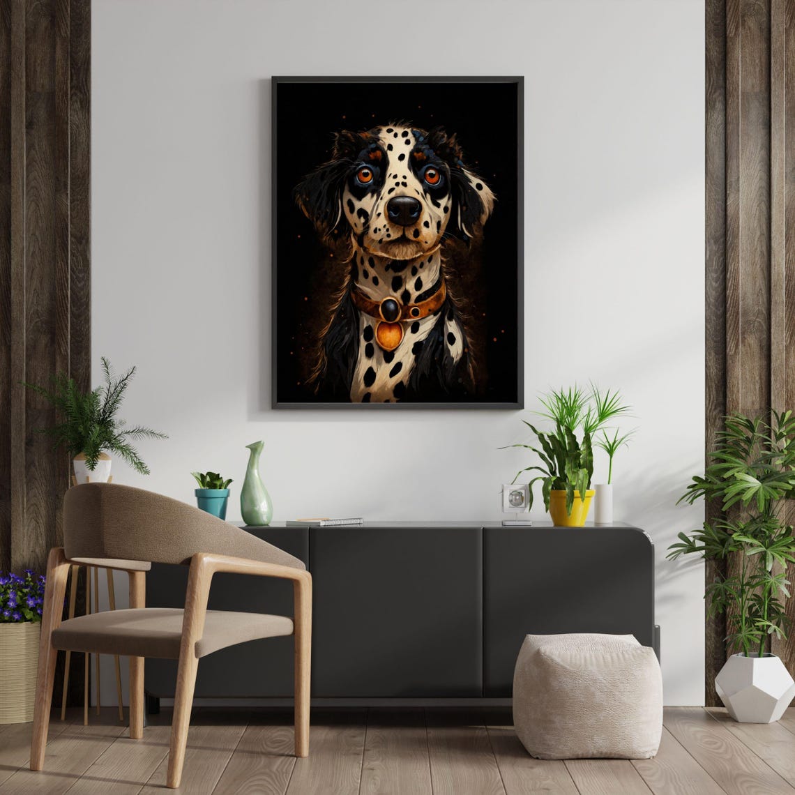 English Setter Portrait Black And White Spotted Dog Art Dalmatian Pet Portrait Hunting Dog Wall Art Amber Eyes Print Modern Dog Memorial - Image 3
