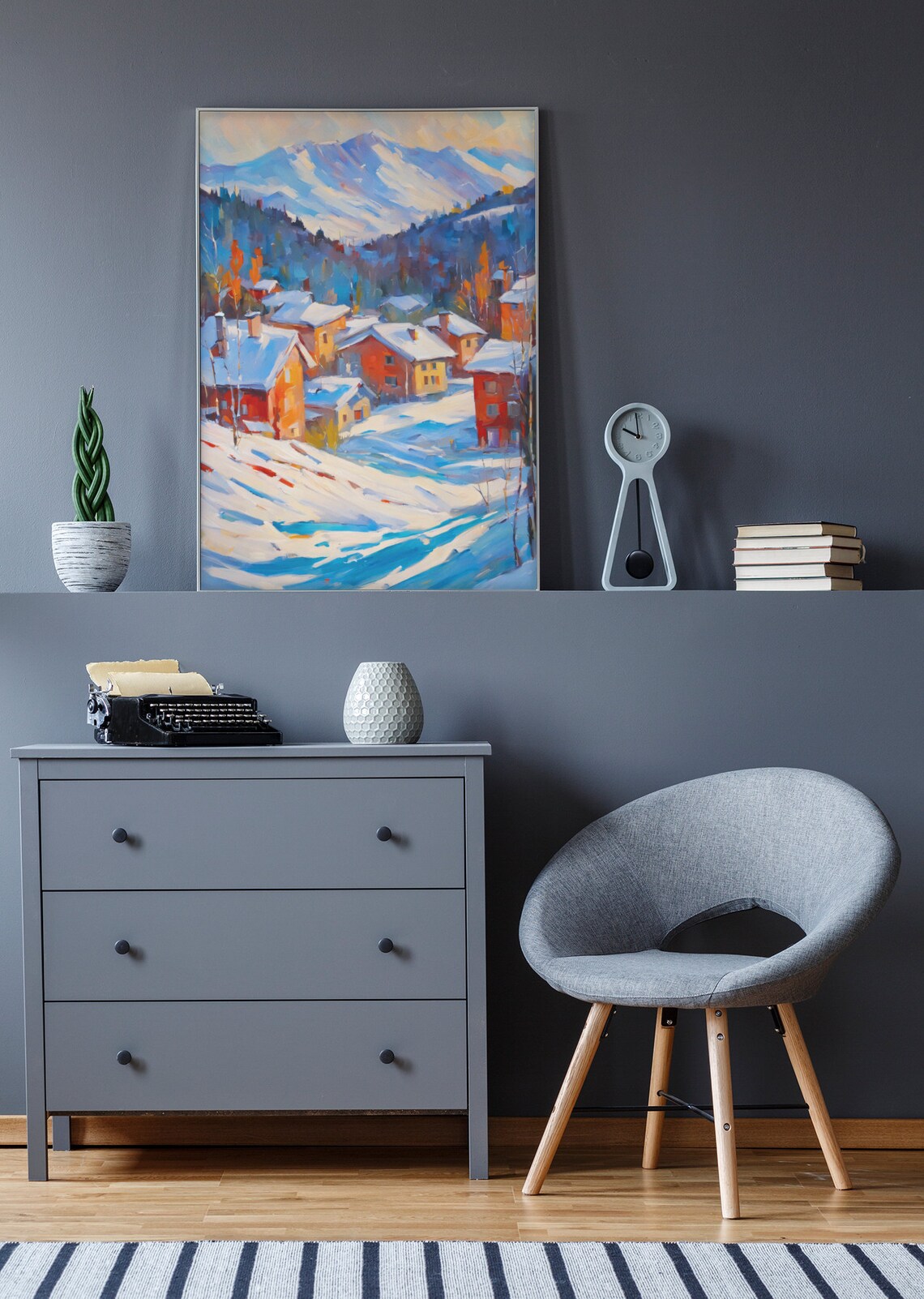 Snowy Landscape Painting Print Winter Village Art Mountain Scene Home Decor Christmas Wall Art Oil Painting Print Modern Home Decor - Image 3