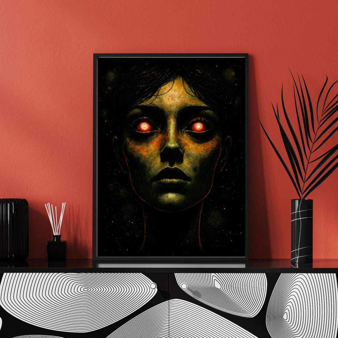 Female Glowing Eyes Portrait Art Print Dark Fantasy Woman Horror Mystic Art Gothic Decor Unique Wall Art 8x10 24x36 Painting - Image 4