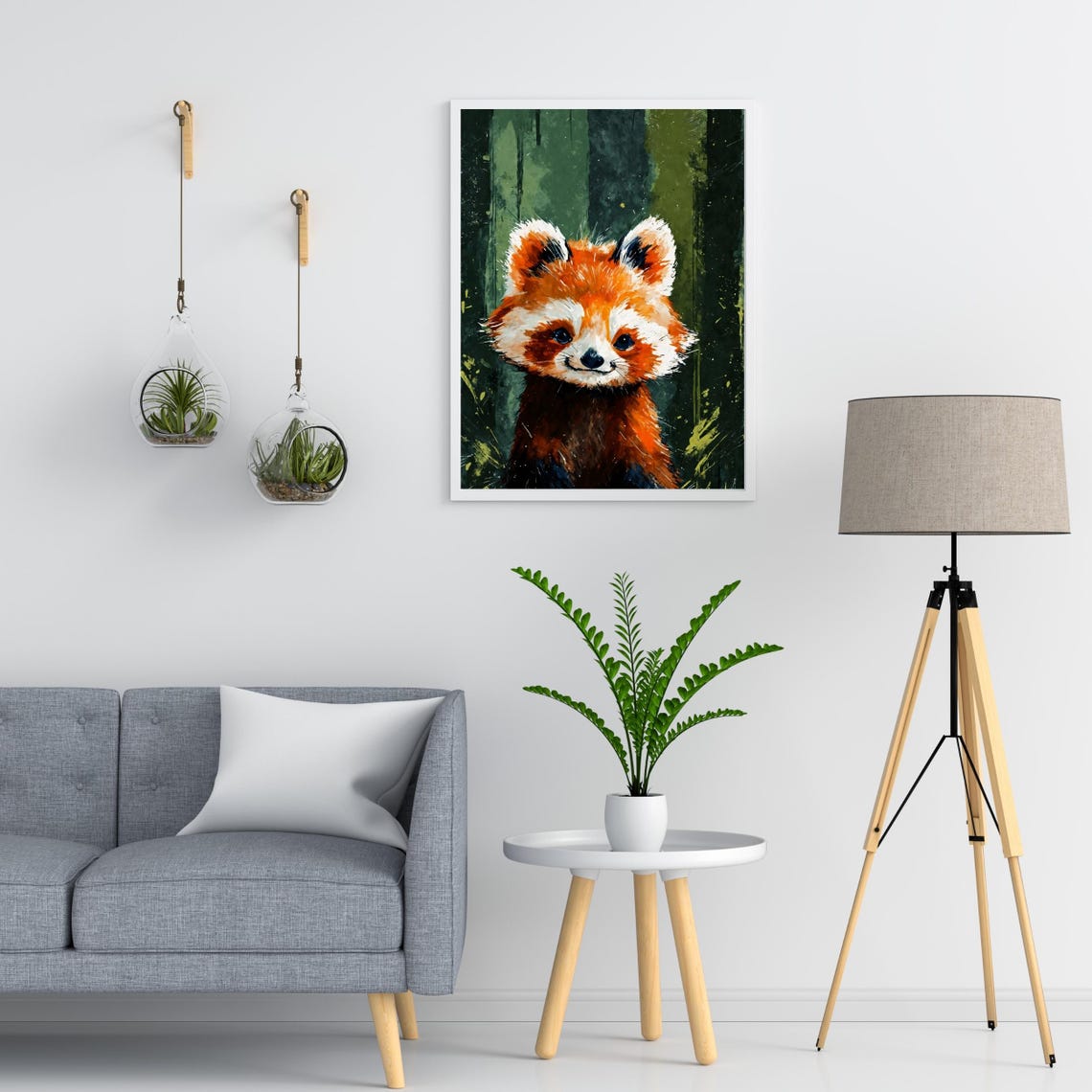 Cute Baby Red Panda Watercolor Portrait Green Forest Nursery Art Print - Image 2