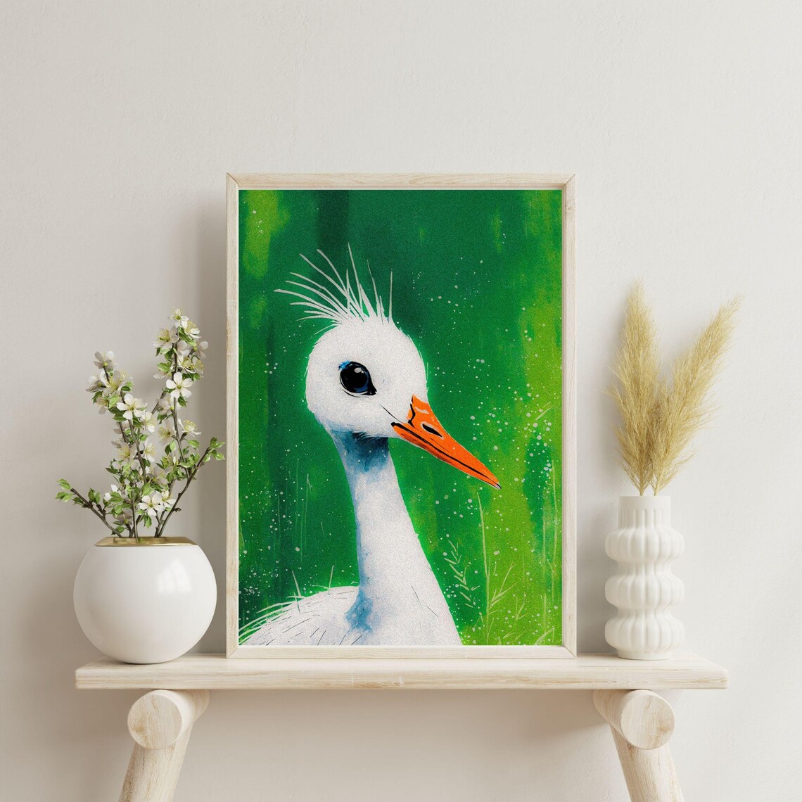White Crane Art Print, Elegant Bird Illustration - Image 4