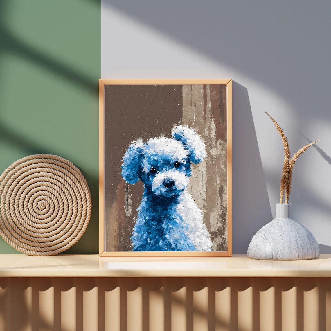 Cute Blue Baby Poodle Watercolor Portrait Fluffy Puppy Dog Art Print - Image 4