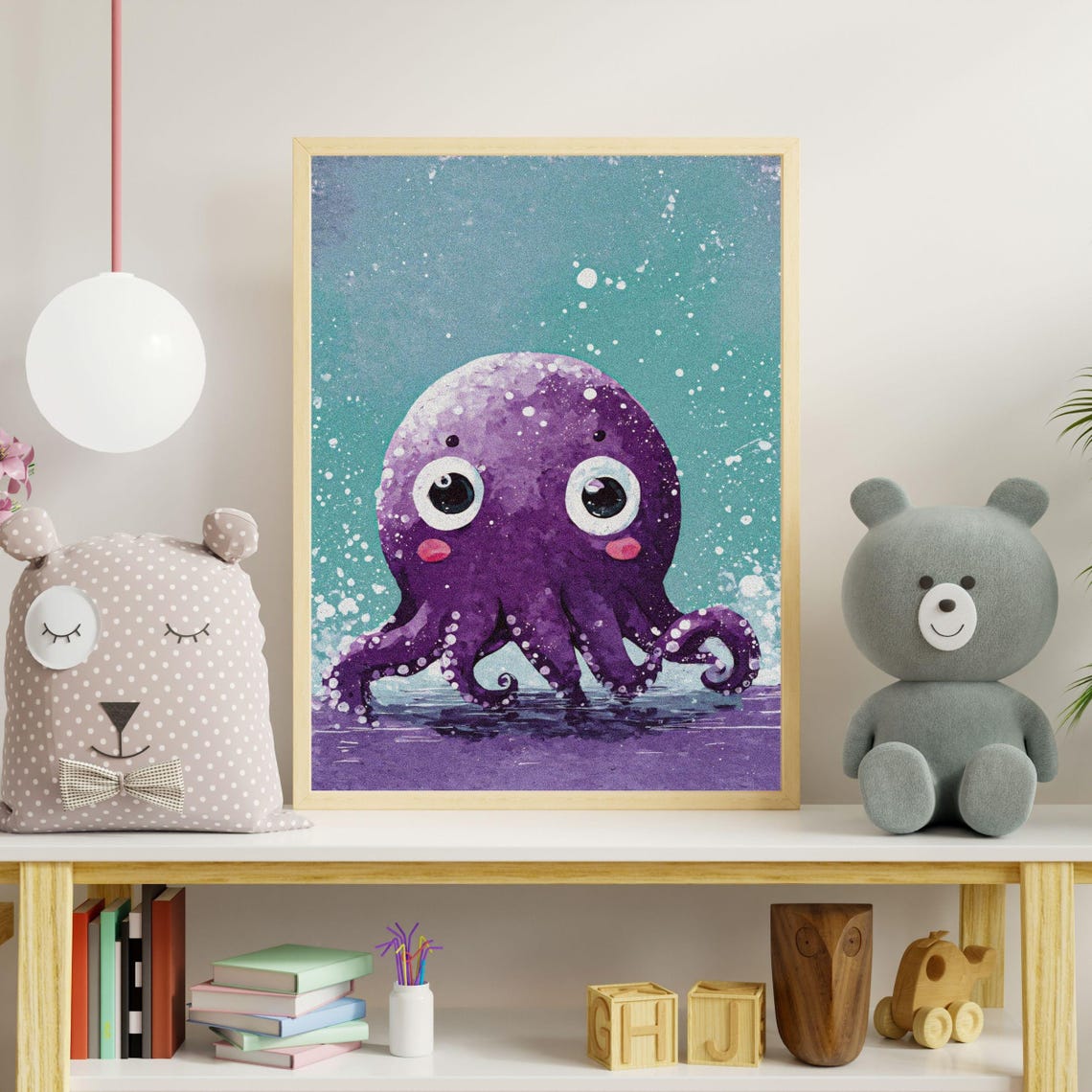 Purple Octopus Framed Art Print Girls Room Decor Lavender Ocean Animal Wall Art Baby Girl Nursery Unique Baby Gift Watercolor Sea Life