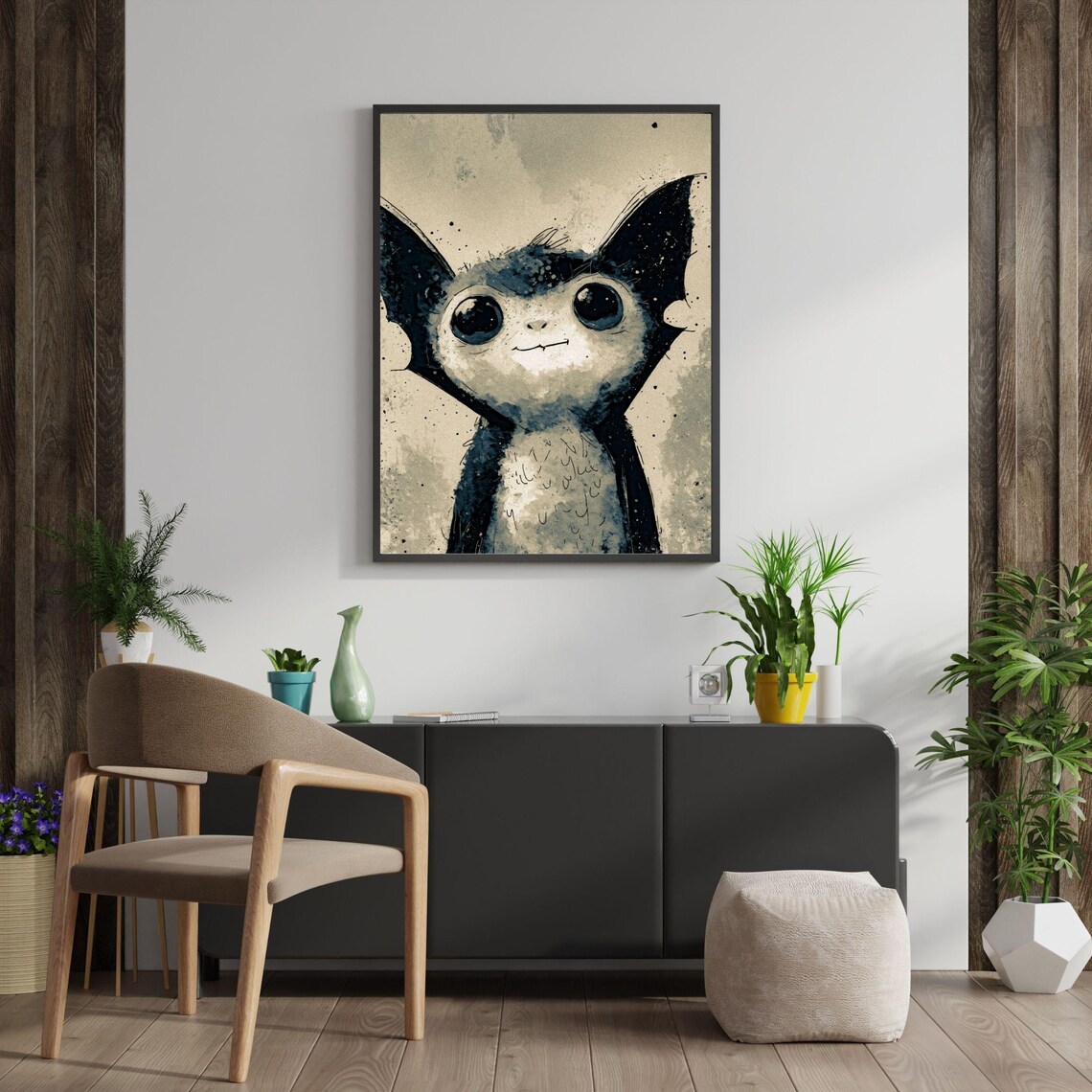 Watercolor Baby Bat Cute Dracula Portrait, Nursery Decor - Image 2