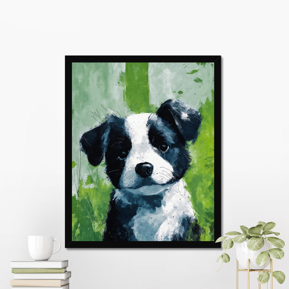 Border Collie Puppy Art Print Cute Dog Portrait Black White Puppy Kids Room Decor Dog Lover Gift 8x10 24x36 Baby Retriever Poster