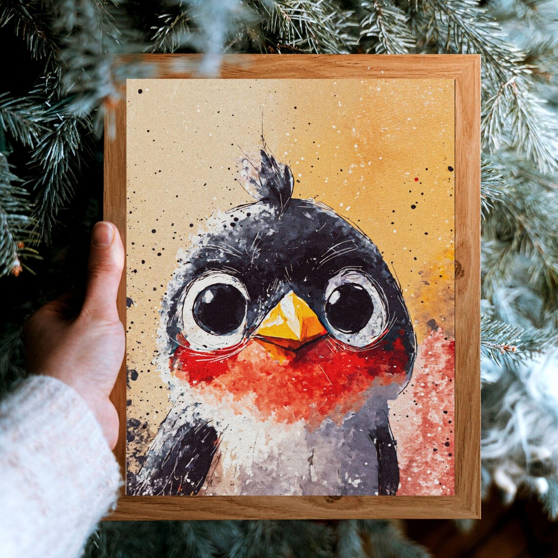 Penguin Watercolor Bird Portrait, Nursery Decor - Image 3