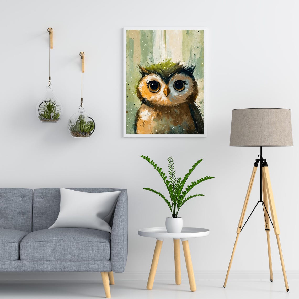 Cute Baby Owl Art Print Big Eyed Owl Portrait Night Bird Wall Art Kids Room Decor Nursery Art Green Owl Lover Gift 8x10 24x36 Sizes - Image 4