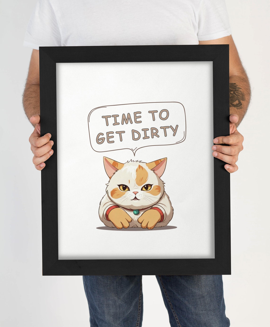 Funny Orange Tabby Cat Time To Get Dirty Quote Meme Cartoon Poster - Image 4