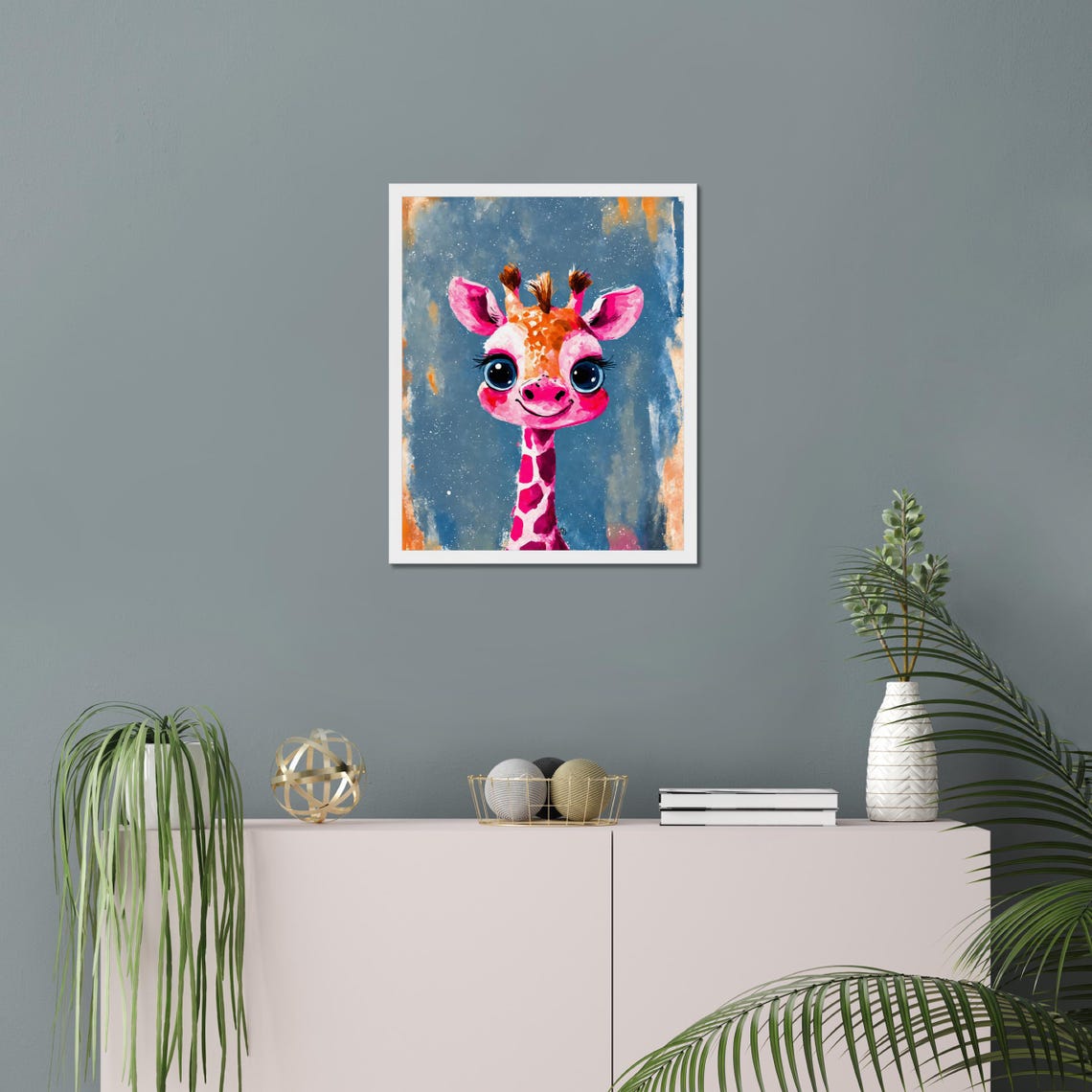 Pink Giraffe Art Print Watercolor Giraffe Portrait Happy Animal Wall Art Playroom Decor Unique Kids Gift 8x10 24x36 Baby Birthday Art - Image 3