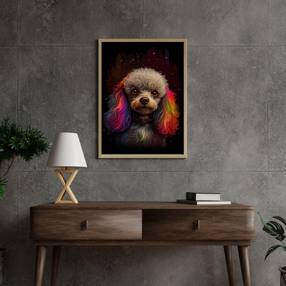 Rainbow Poodle Colorful Ears Vibrant Dog Portrait Art Poster - Image 7