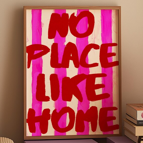 No Place Like Home Bold Red Hand Painted Typography Quote Poster