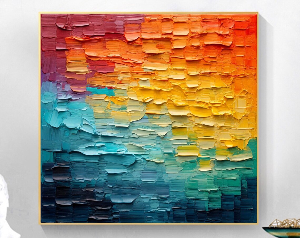 Sunset Gradient Abstract Impasto Textured Oil Painting Poster