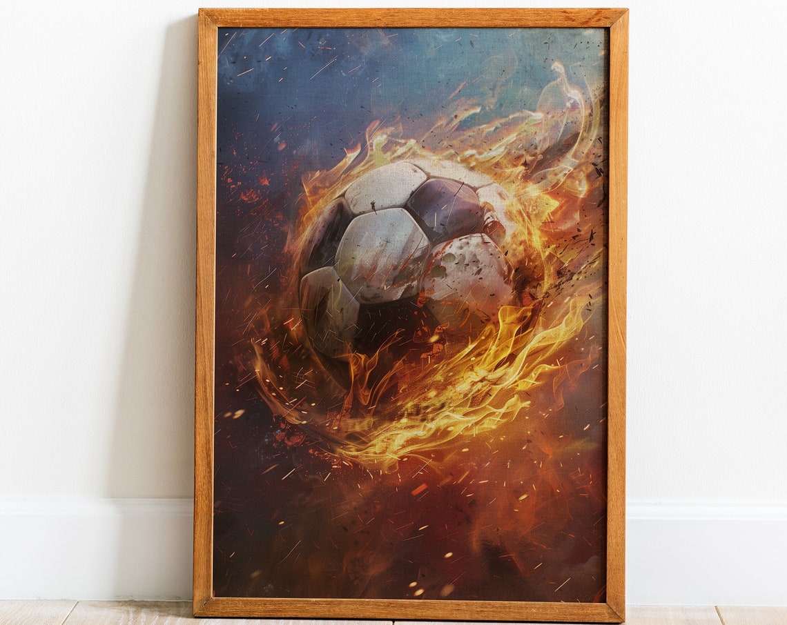 Burning Soccer Ball Poster Wall Art Instant Football Club Wall Decor Sports Themed Teen Room Decor Art Print