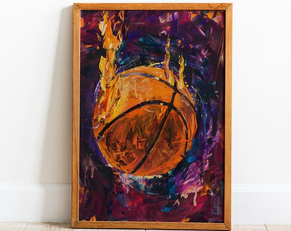 Burning Basketball Poster Trendy Wall Art Colorful Sports Decor Basketball Pop Art Print Eclectic Painting