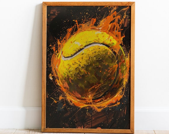 Burning Tennis Ball Poster Wall Art Vibrant Sports Themed Room Decor Pop Art Painting Tennis Trainer Gift