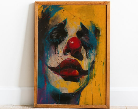 Moody Clown Art Print Pop Art Poster Abstract Portrait Painting Colorful Home Decor Unique Eclectic Wall Art