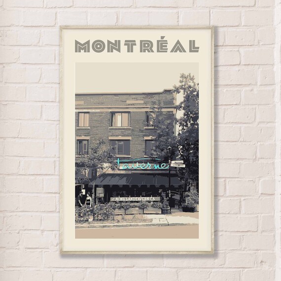 Montréal Taverne Vintage Street Brick Building Travel Poster