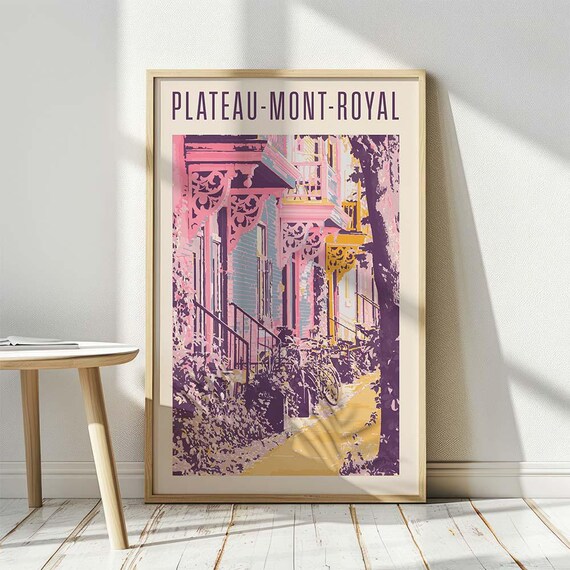 Montreal Plateau Mont Royal Historic Pink Row Houses Vintage Poster