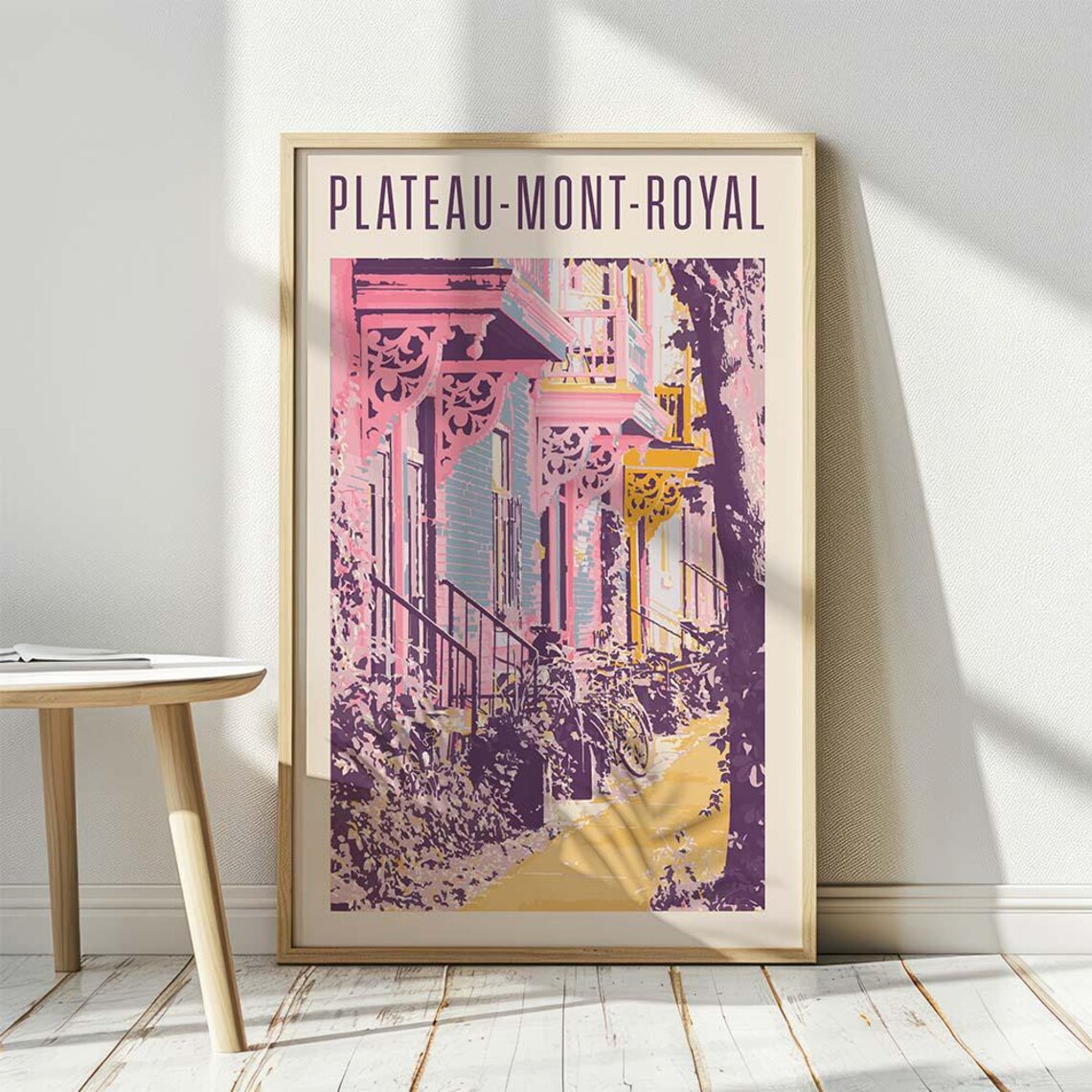 Montreal Plateau Mont Royal Historic Pink Row Houses Vintage Poster
