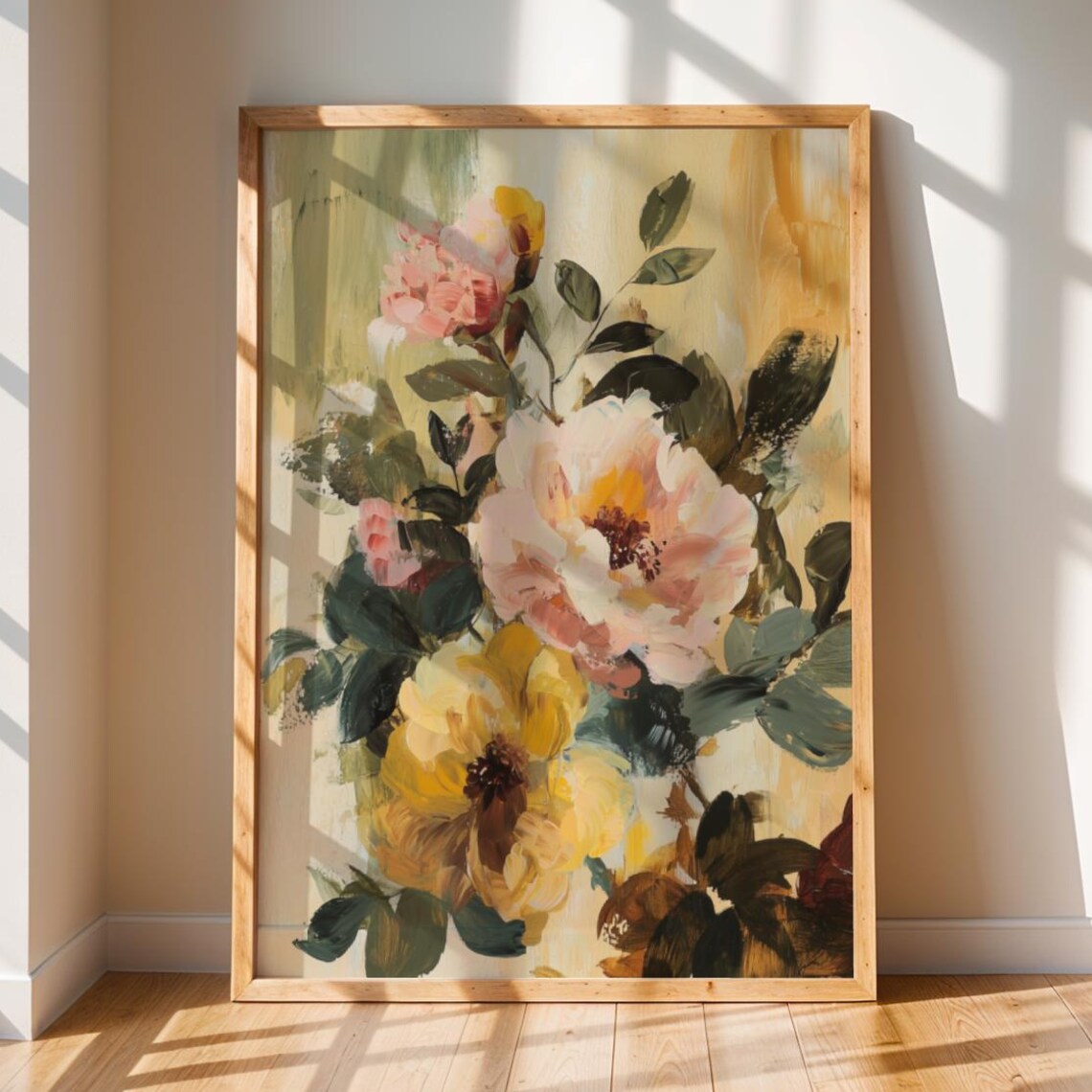Cream and Yellow Rose Floral Art Print Soft Botanical Garden Style