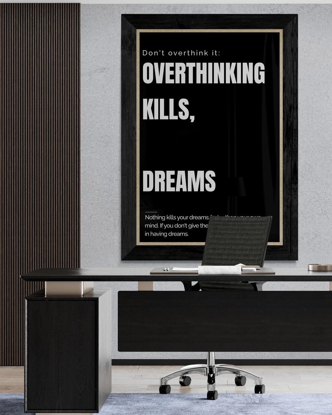 Overthinking Kills Dreams Quote Black Minimalist Motivational Poster - Image 2