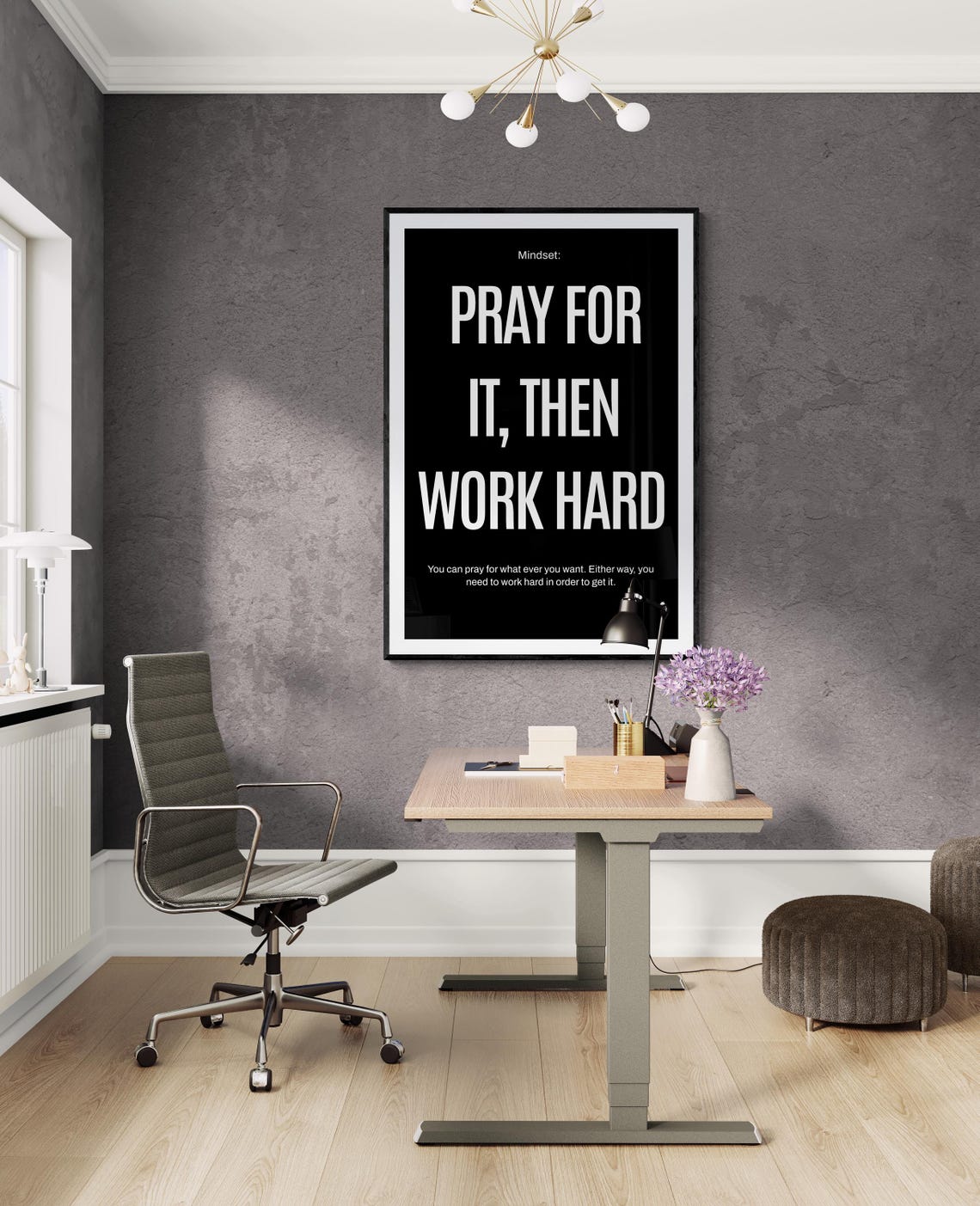 Pray For It Then Work Hard Faith Hustle Mindset Quote Poster - Image 2