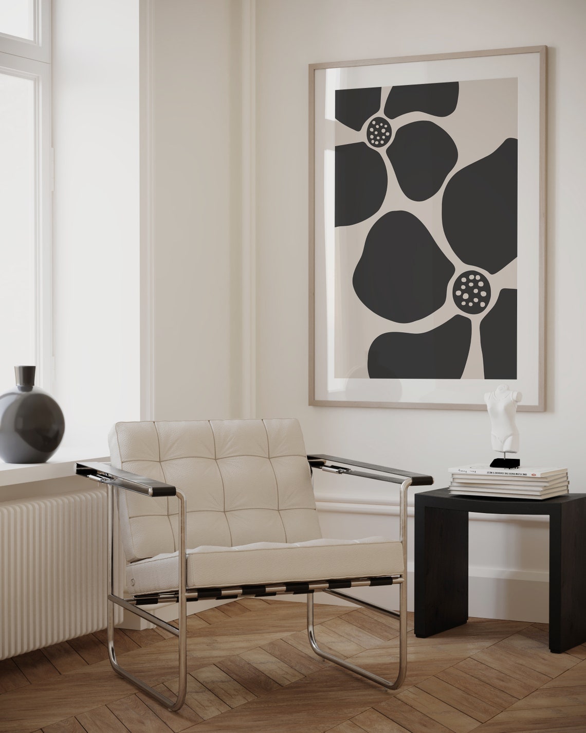Black and Beige Abstract Floral Modern Botanical Minimalist Wall Art - Image 3