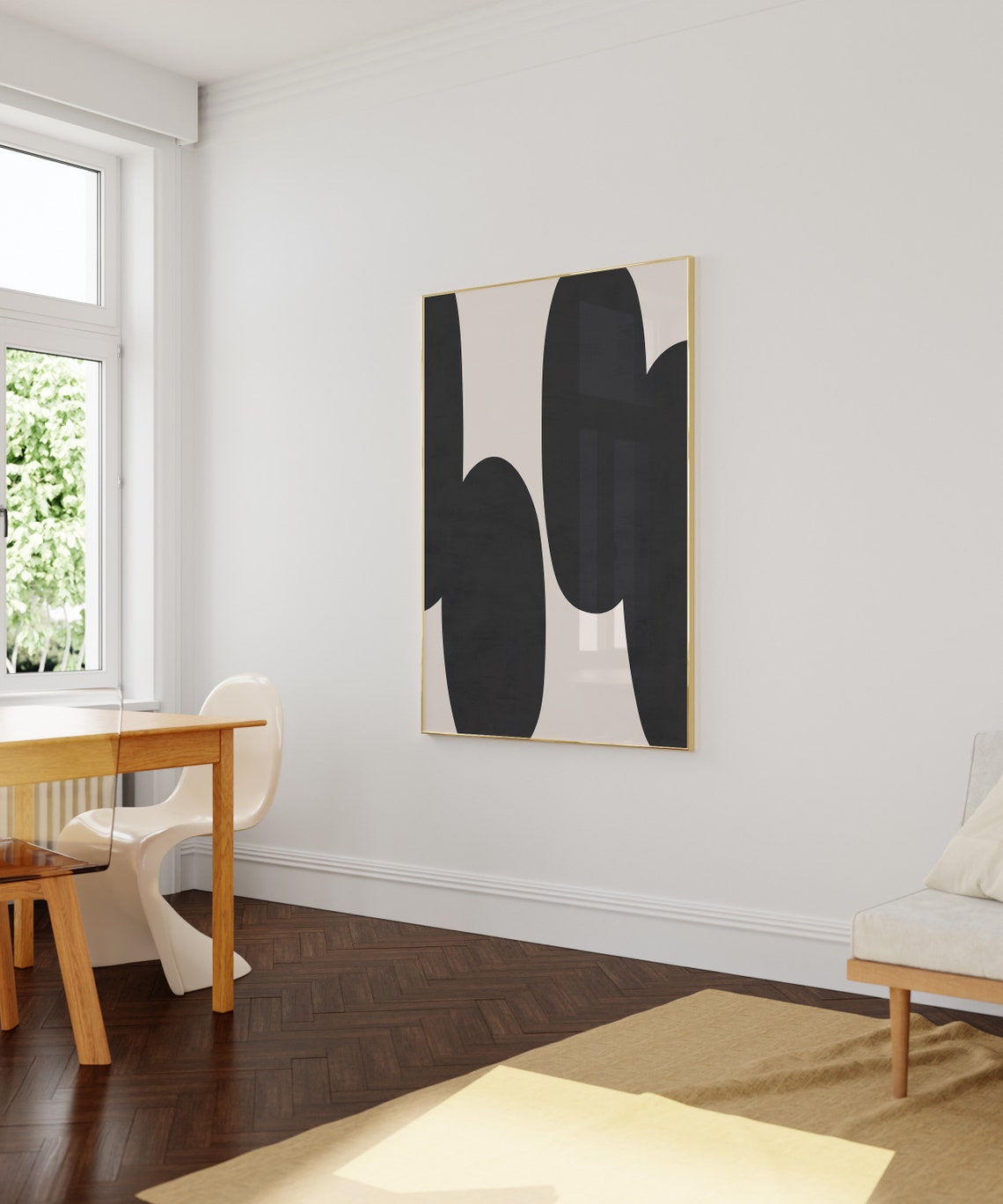 Minimalist Black Cream Curved Shapes Abstract Mid Century Wall Art - Image 3