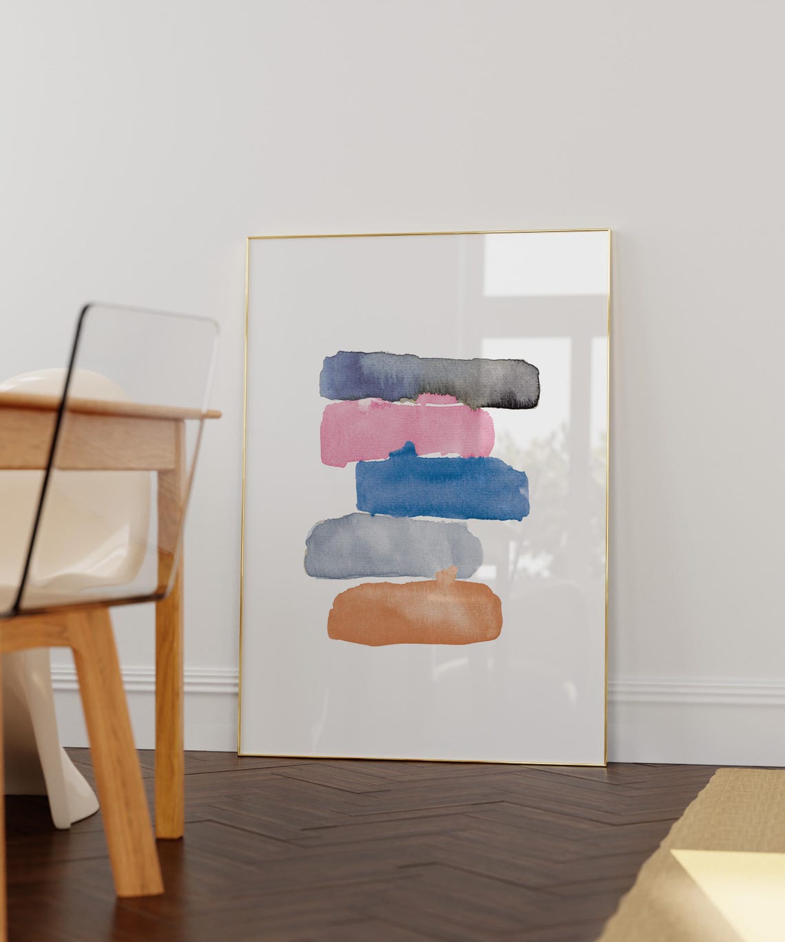 Cobalt Blue Watercolor Brush Stroke Stack Minimalist Art Poster