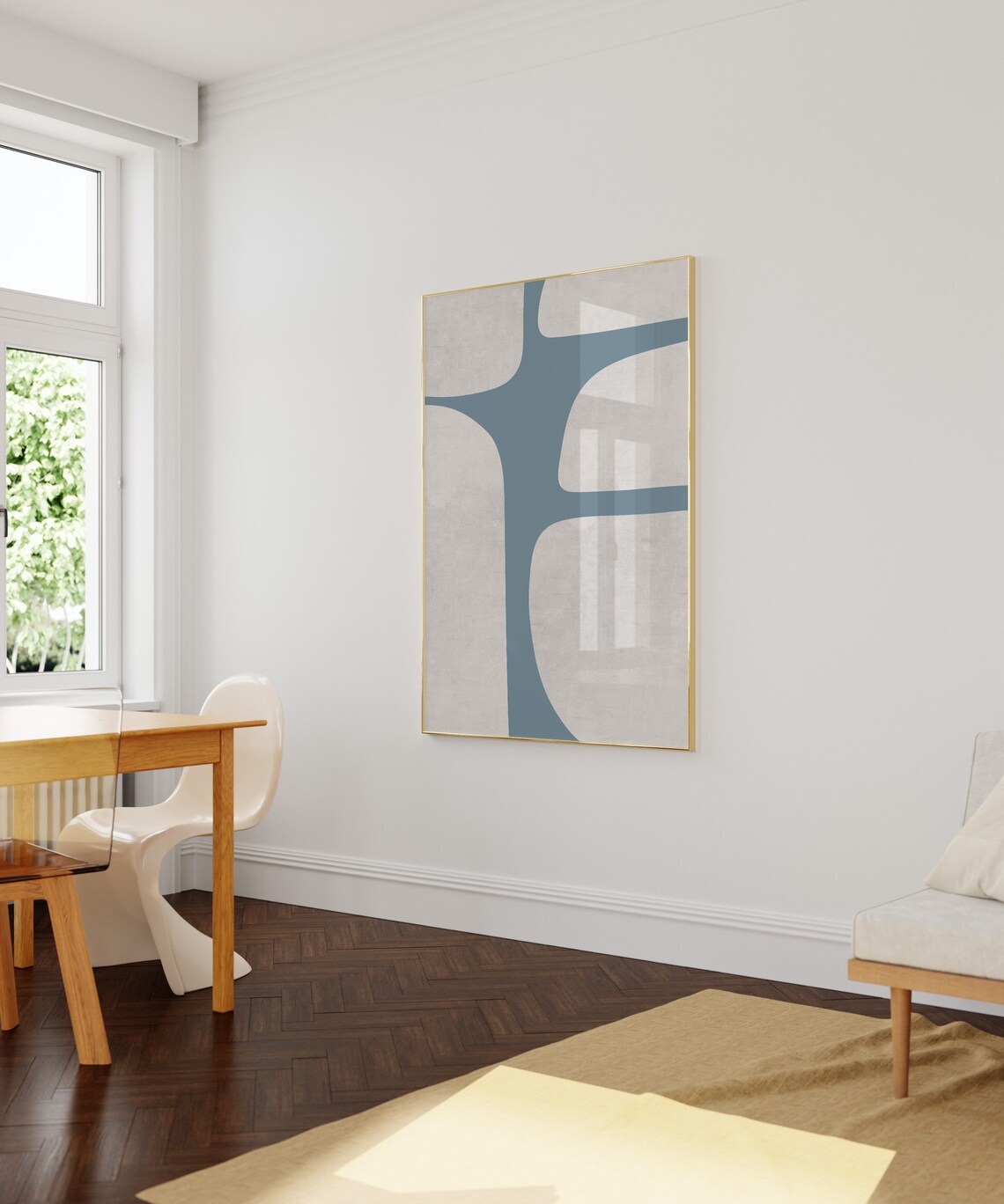 Modern Bracing Blue Light Beige Mid-Century Poster - Image 3