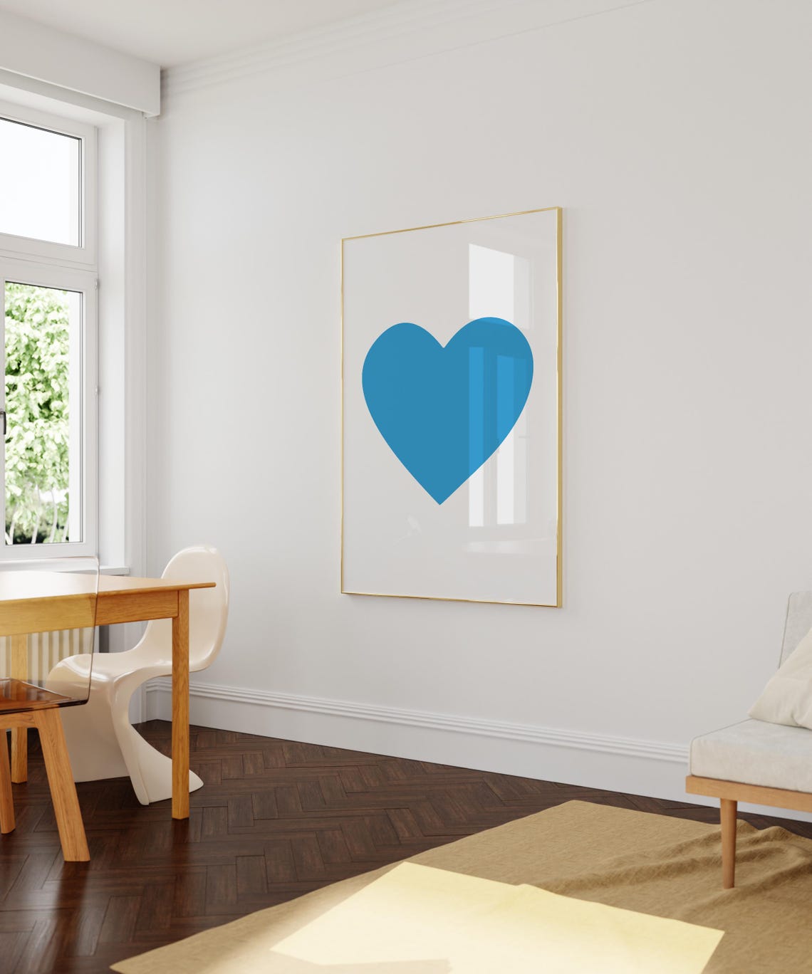 Minimalist Light Blue Heart Shape Mid Century Modern Art Poster - Image 2