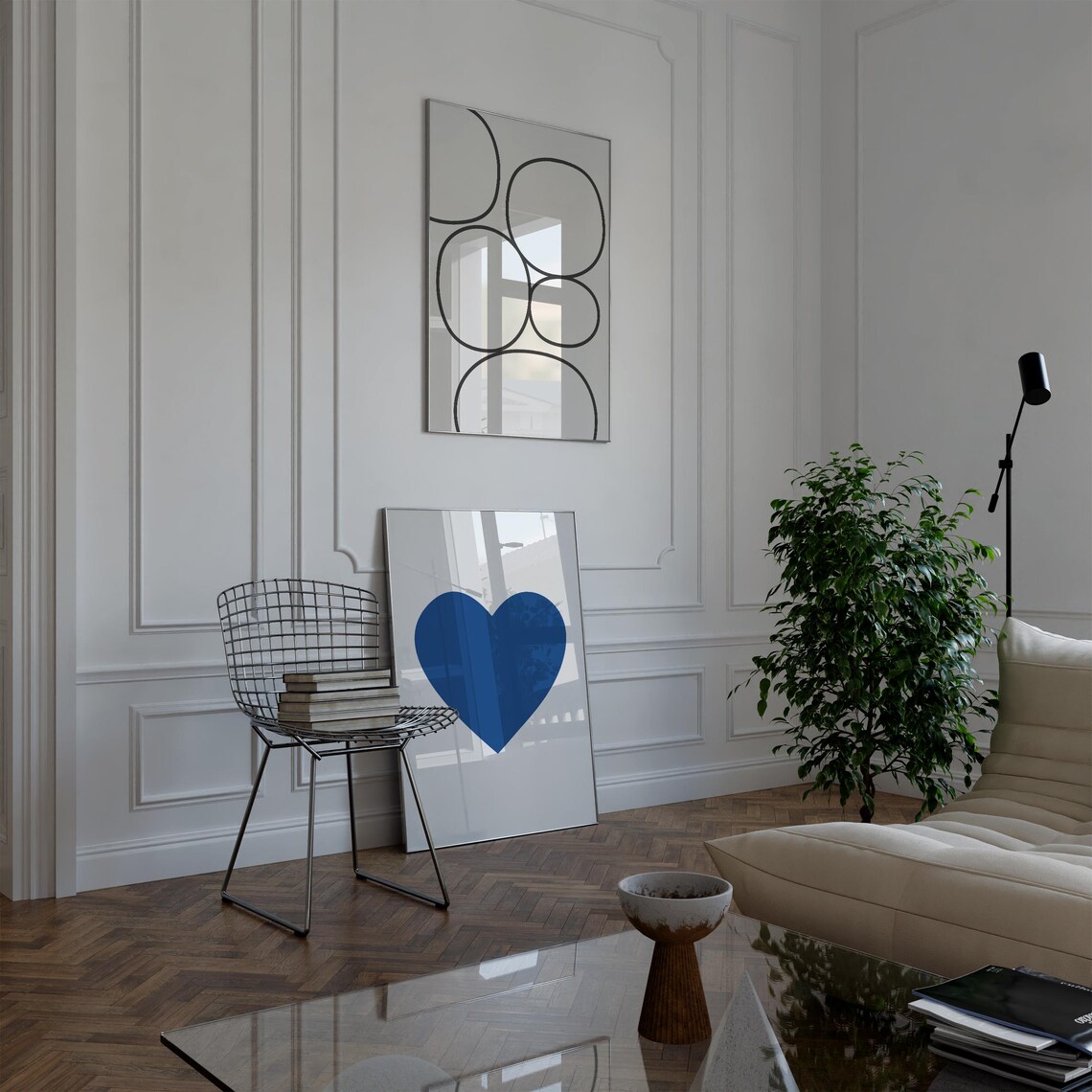 Mid-Century Valentine Blue Heart Art Print - Image 3