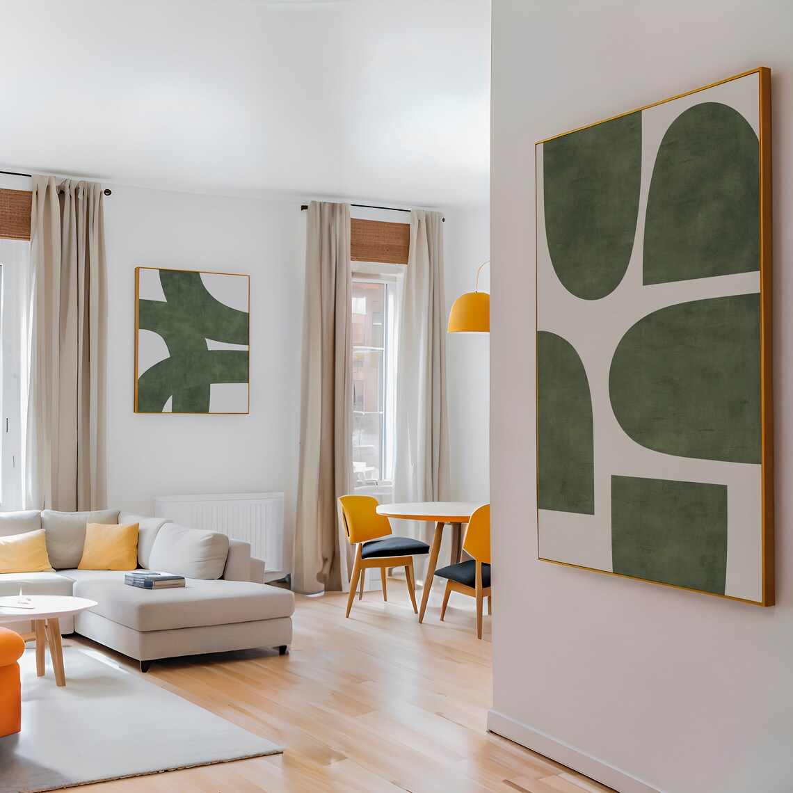 Minimalist Green Light Beige Mid-Century Poster - Image 3
