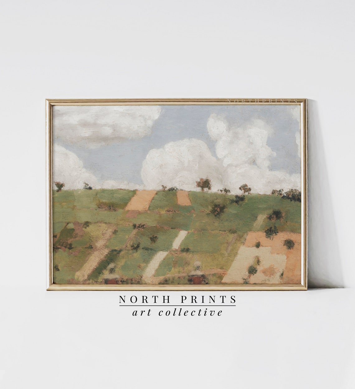 Summer Patchwork Farm Fields Hillside Big White Clouds Poster - Image 4