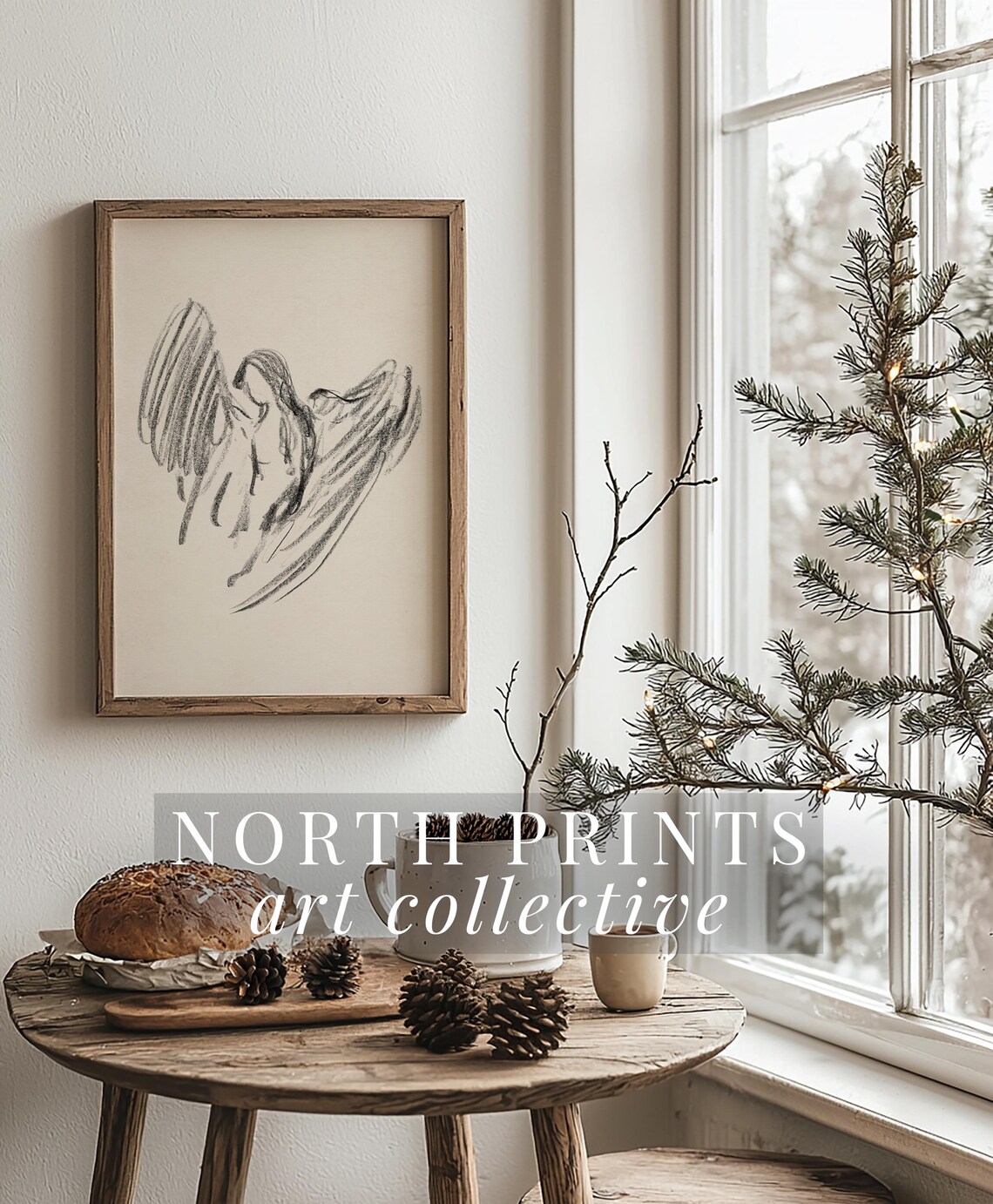Antique Angel Sketch Minimalist Holiday Art Print - Image 4