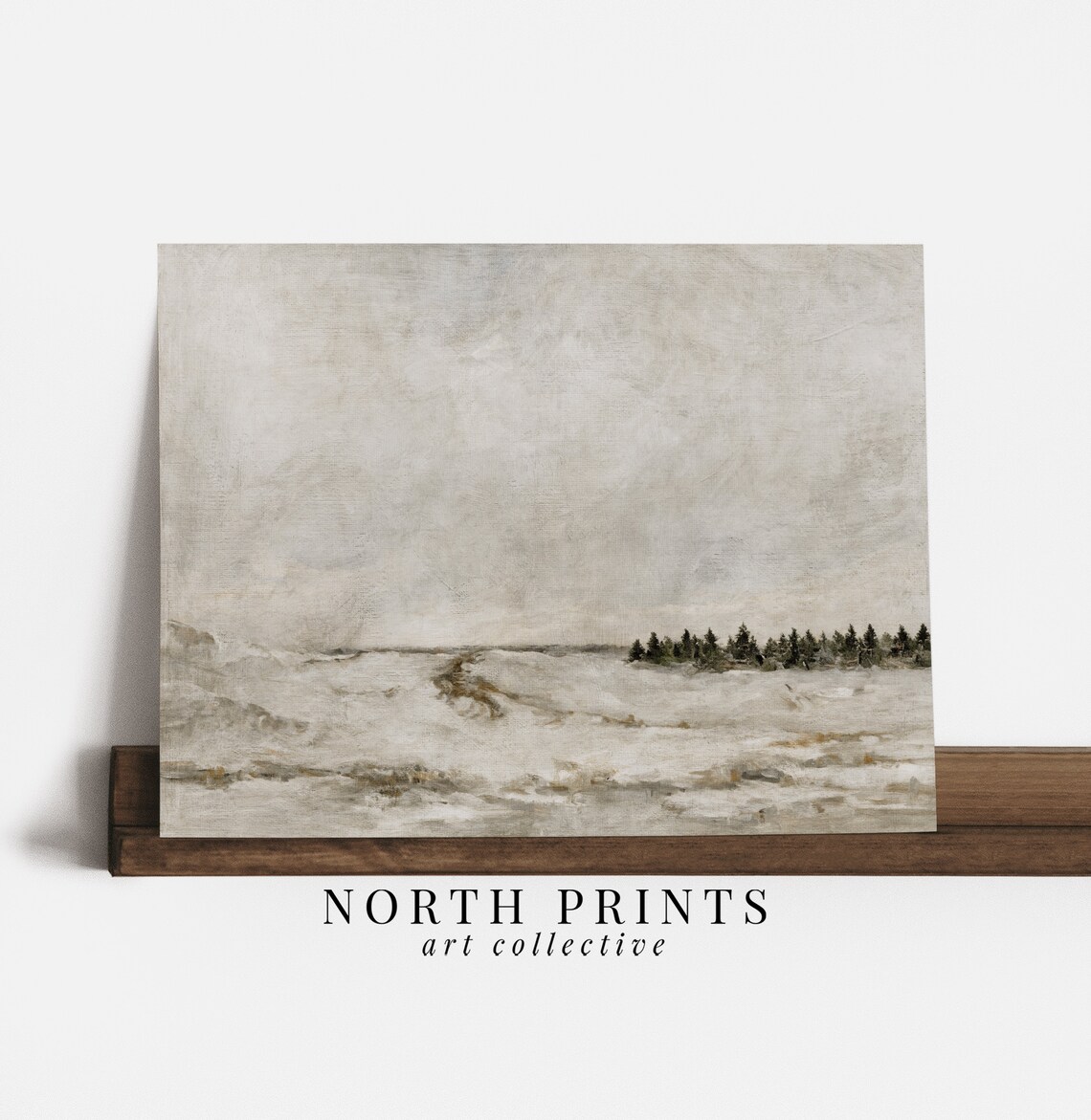 Minimalist Winter Snow Field Distant Tree Line Grey Sky Poster